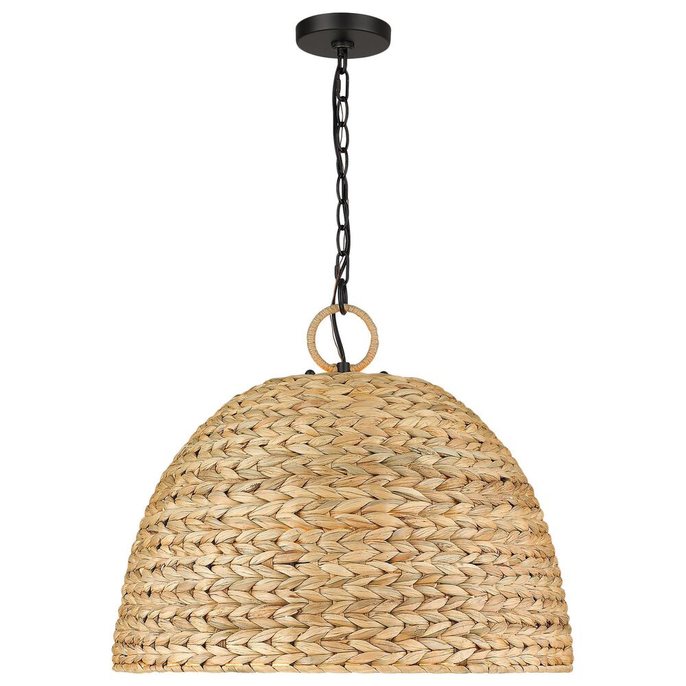 Golden Lighting Rue 5-Light Pendant in Matte Black with Woven Sweet Grass Shade, , large