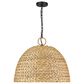 Golden Lighting Rue 5-Light Pendant in Matte Black with Woven Sweet Grass Shade, , large