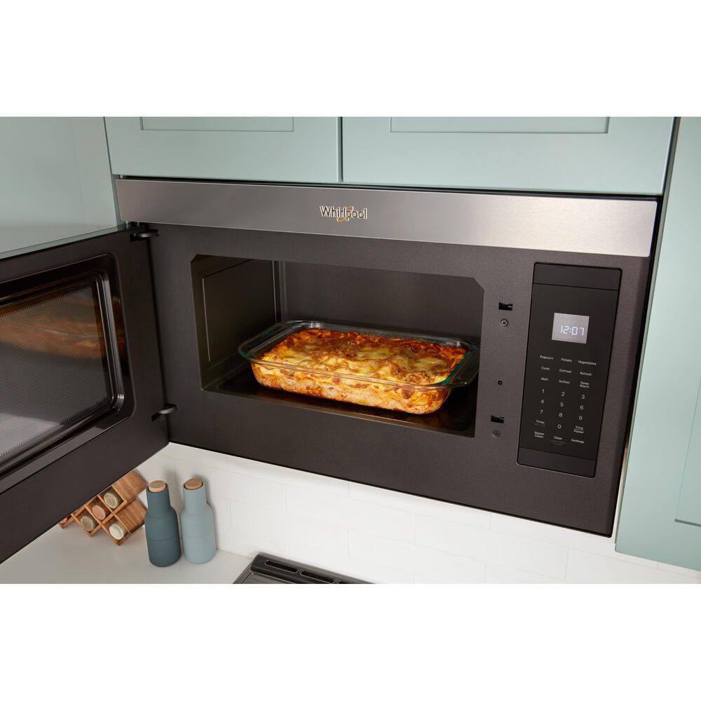 Whirlpool 2-Piece Kitchen Package with Black Stainless 5 Cu. Ft. Smart Electric Range and Fingerprint Resistant Stainless Steel 1.1 Cu. Ft. Flush Mount Microwave, , large