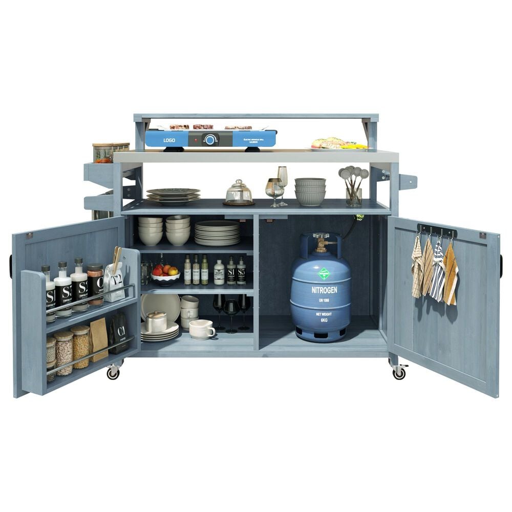 HOMLUX 53" Outdoor Kitchen Island in Grey Blue and Stainless Steel, , large