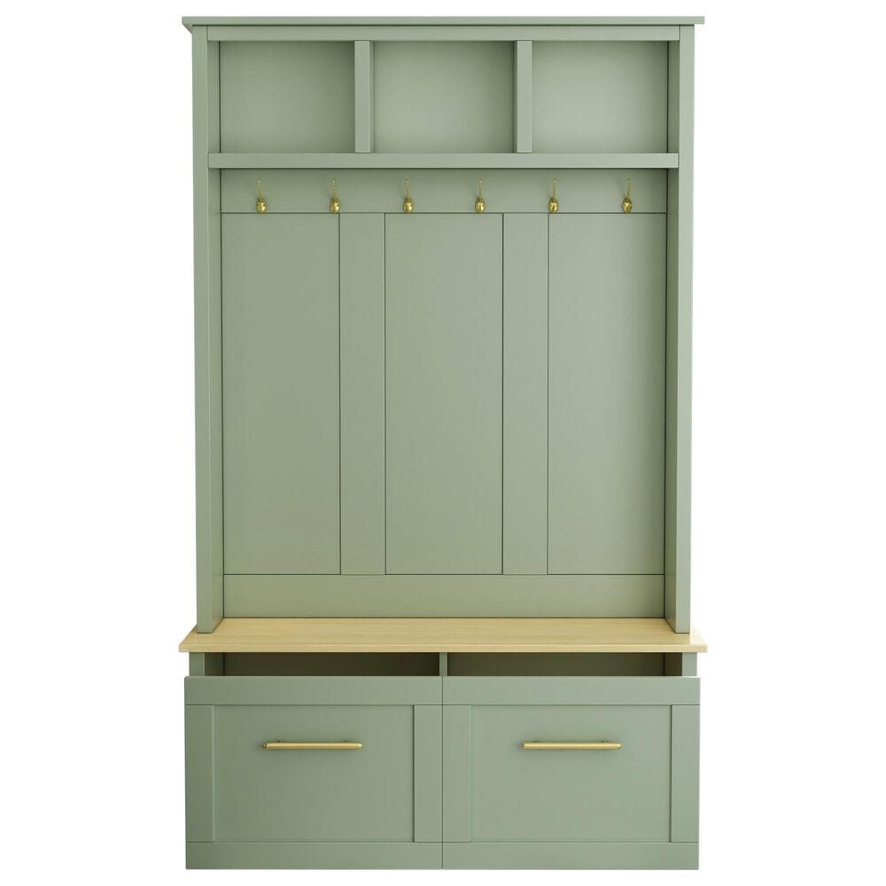 HOMLUX 6-Hook Hall Tree with 2-Drawer in Green, , large