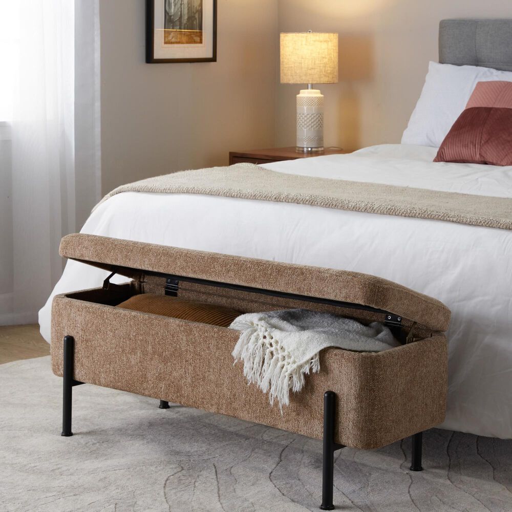 Lumisource Daniella Storage Bench with Brown Cushion in Black, , large