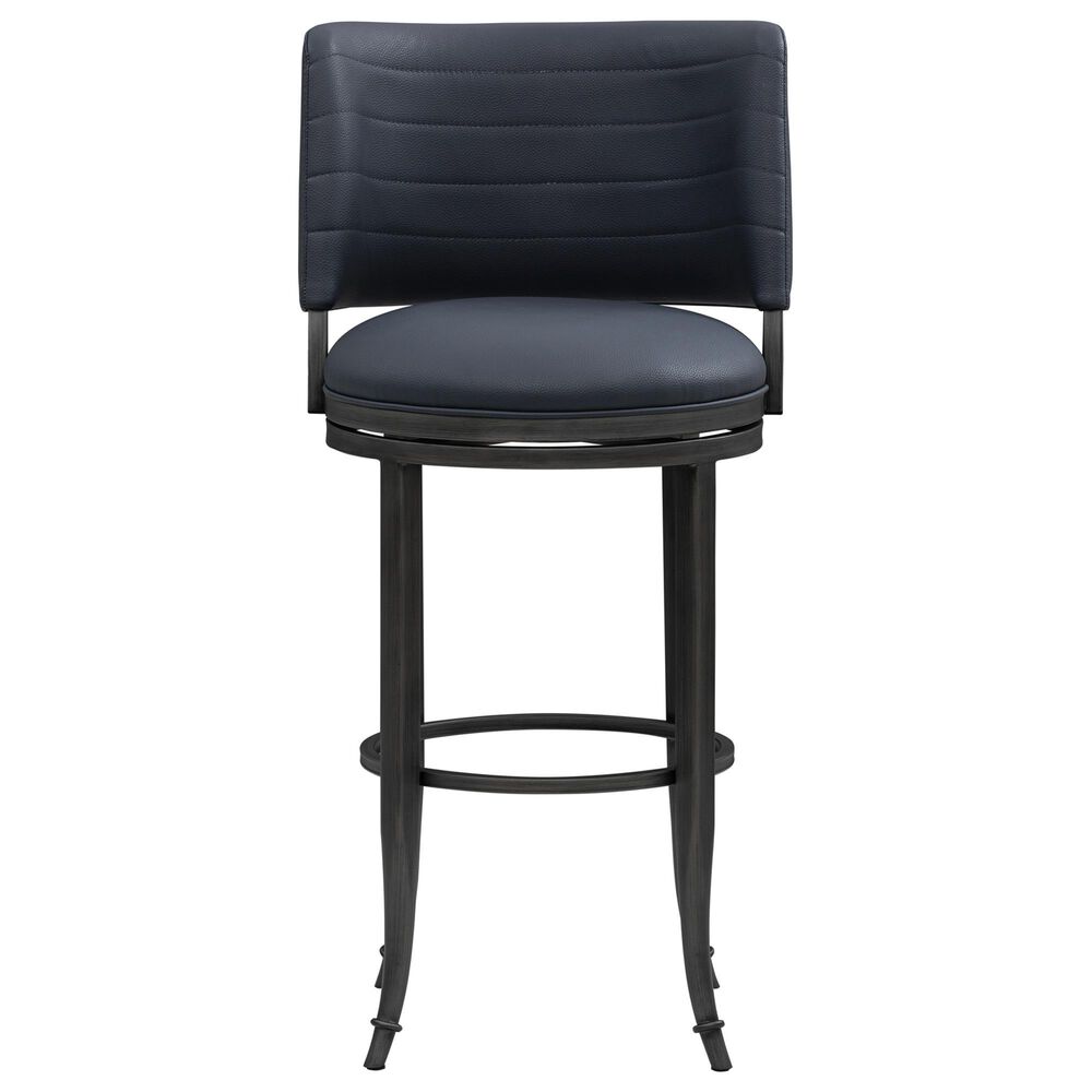 Armen Living Torres Bar Height Stool with Night Life Blue Upholstery in Antique Pewter, , large