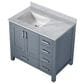 Lexora Home Jacques 36" Left Offset Single Bathroom Vanity in Dark Grey with 2 cm White Carrara Marble Top and Rectangular Sink, , large