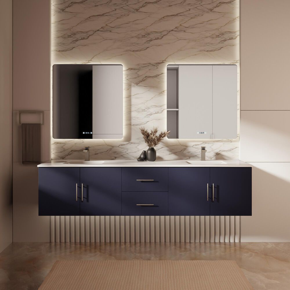 Lexora Home Geneva 80" Double Bathroom Vanity in Navy Blue with 2 cm White Cultured Marble Top and Rectangular Sinks, , large