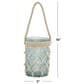 Maple and Jade 5" x 16" Indoor/Outdoor Candle Lantern with Rope Handle in Frosted Blue and Cream, , large