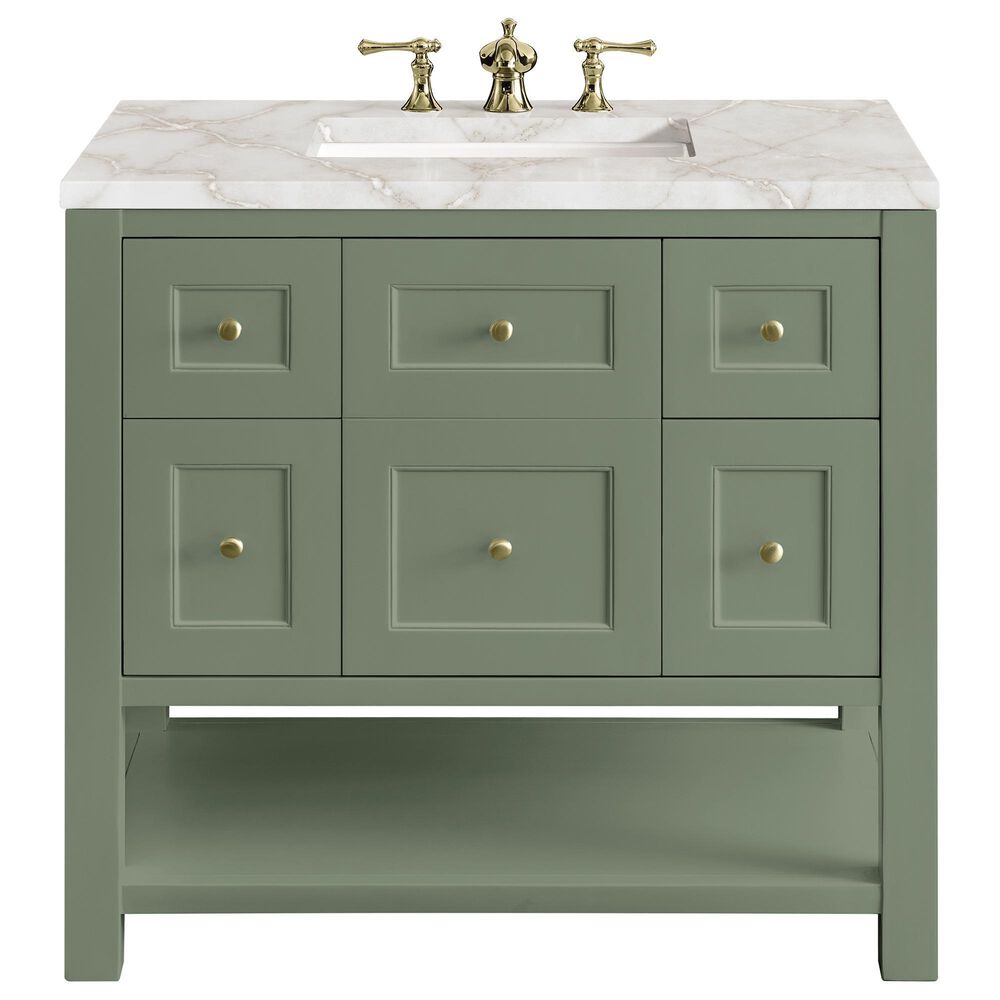 James Martin Vanities Breckenridge 36&quot; Single Bathroom Vanity in Smokey Celadon with 3 cm Victorian Silver Quartz Top and Rectangular Sink, , large