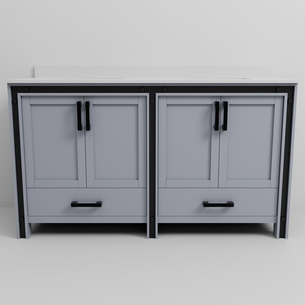 Lexora Home Ziva 60&quot; Double Bathroom Vanity in Dark Grey with 2 cm White Cultured Marble Top and Rectangular Sinks, , large
