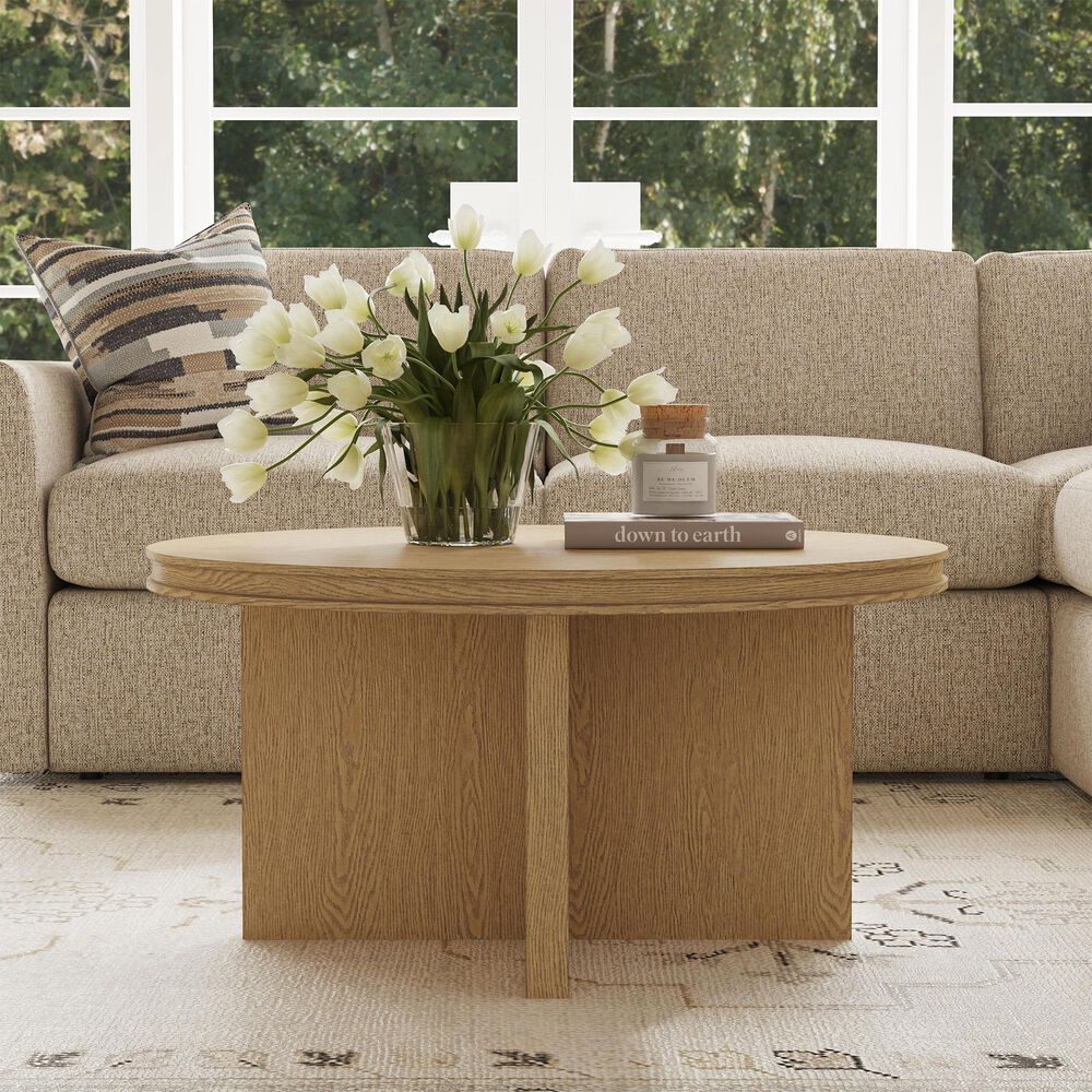 Flexsteel Waterfall Round Coffee Table in Light Oak, , large