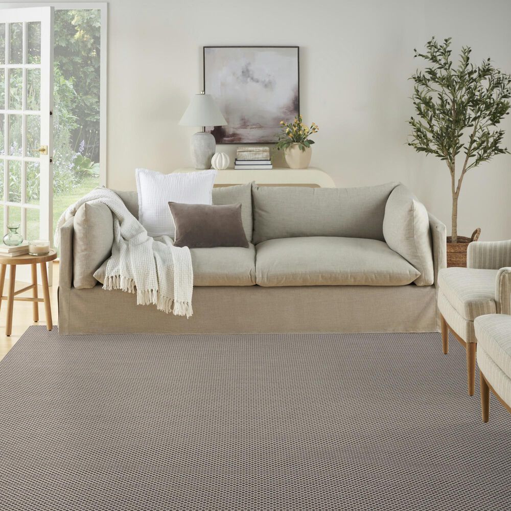 Nourison Courtyard Ivory and Charcoal 8&#39; Square Indoor/Outdoor Area Rug, , large