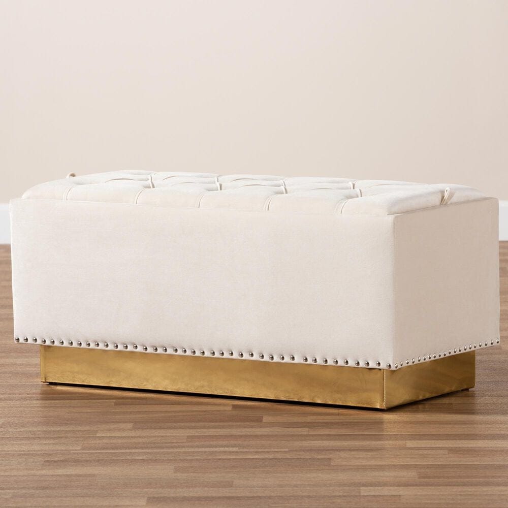 Baxton Studio Powell Storage Ottoman in Beige and Gold, , large