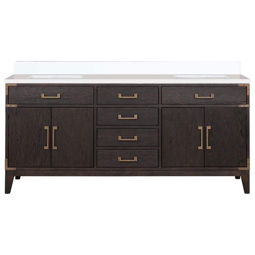 Lexora Home Laurel 72&quot; Double Bathroom Vanity in Brown Oak with White Quartz Top and Rectangular Sinks, , large