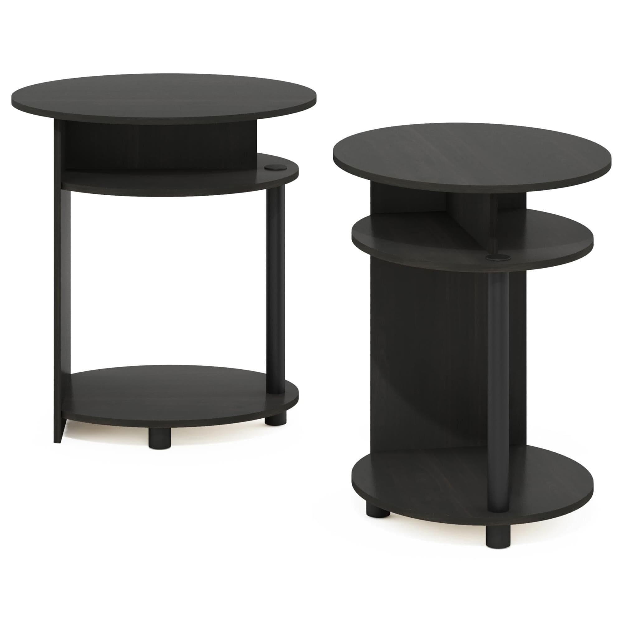 HOMLUX Jaya Simple Design Oval End Table in Walnut and Black (Set