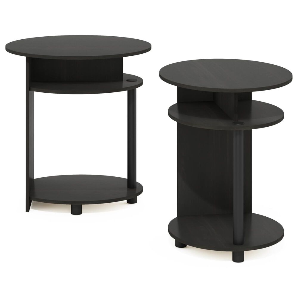 HOMLUX Jaya Simple Design Oval End Table in Walnut and Black (Set of 2), , large
