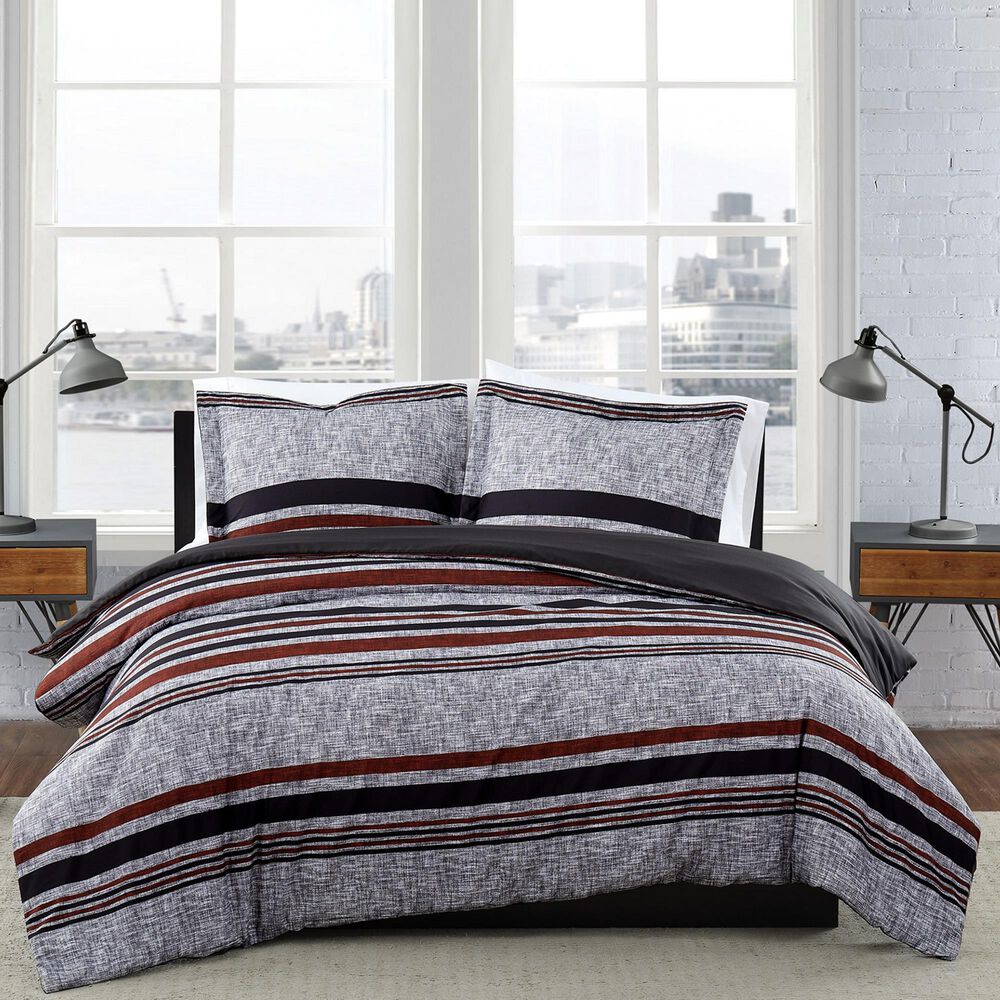 Pem America London Fog Warren 3-Piece Full/Queen Comforter Set in Grey and Black, , large