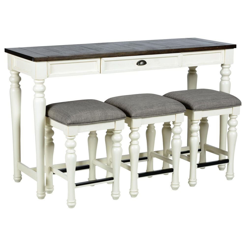 Steve Silver Jackson Sofa Bar with 3 Stool in White and Oak, , large