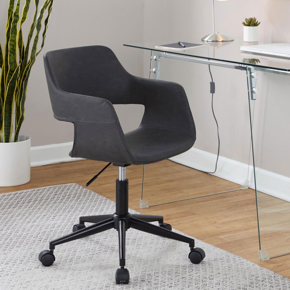 Lumisource Margarite Task Chair with Grey Faux Leather Cushion in Black, , large