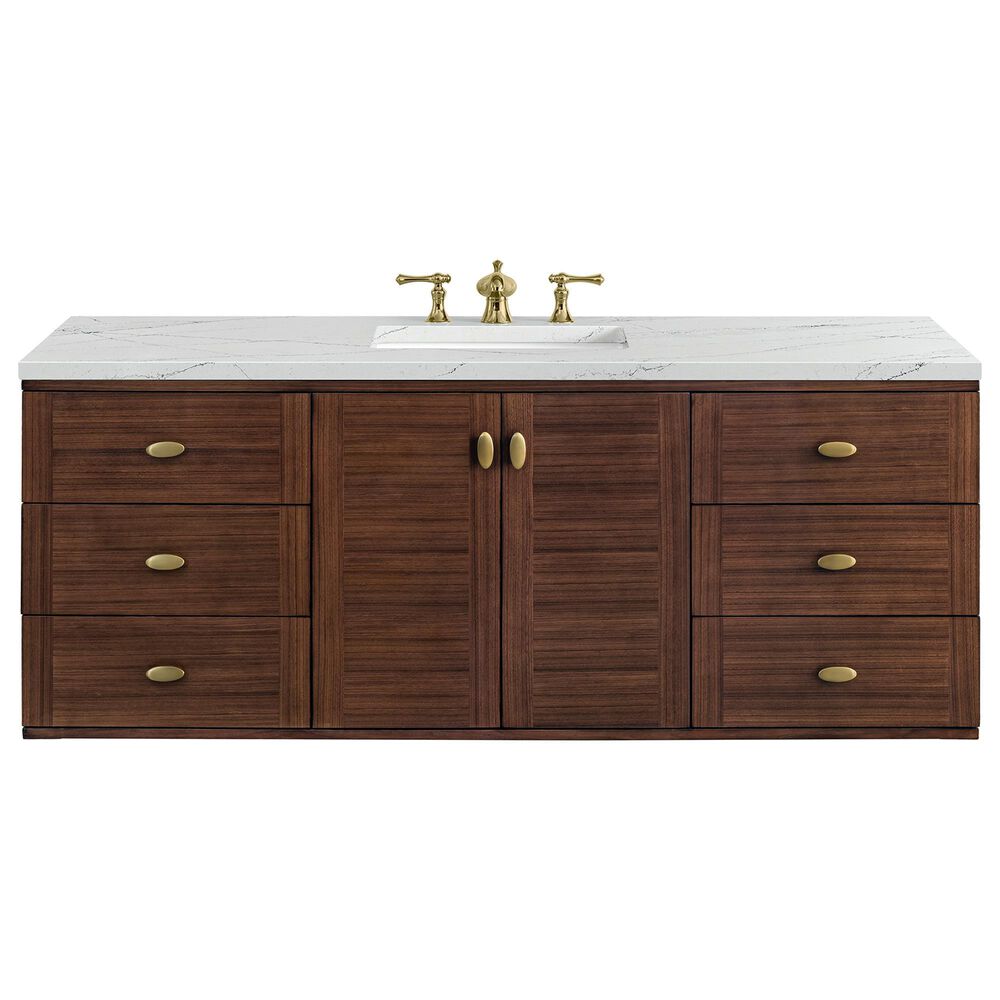 James Martin Vanities Amberly 30&quot; Single Bathroom Vanity in Walnut with 3 cm Ethereal Noctis Quartz Top and Rectangular Sink, , large