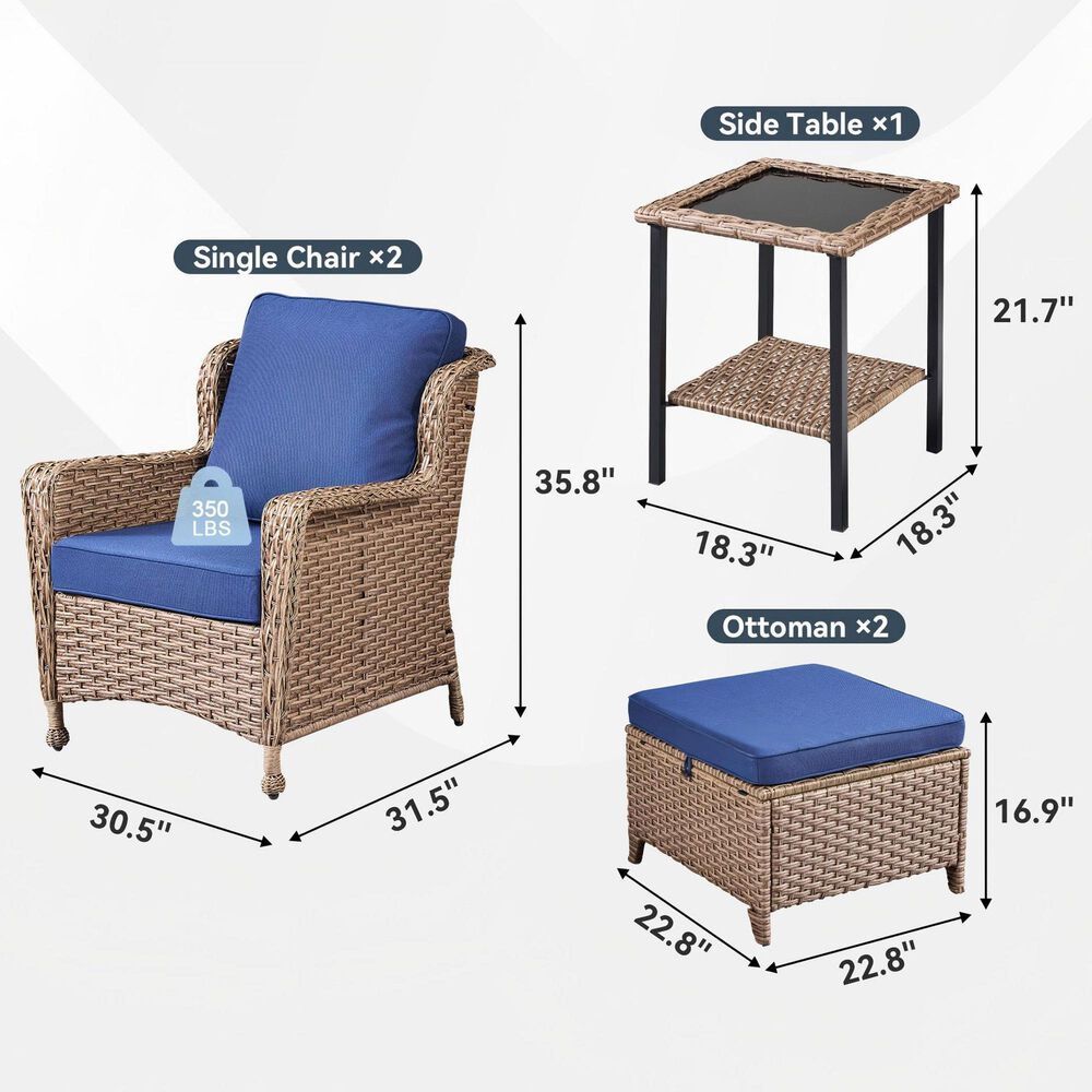 Sunwell Garden 5-Piece Patio Chat Set with Square Table in Navy, , large