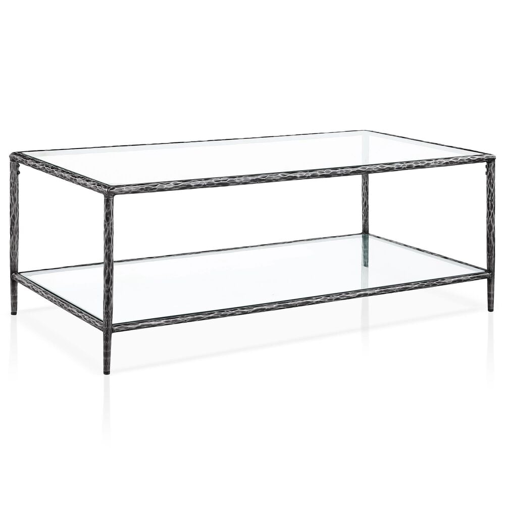 Furniture of America Lalia Coffee Table with Tempered Glass Top and Open Storage Shelf in Gun Metal, , large
