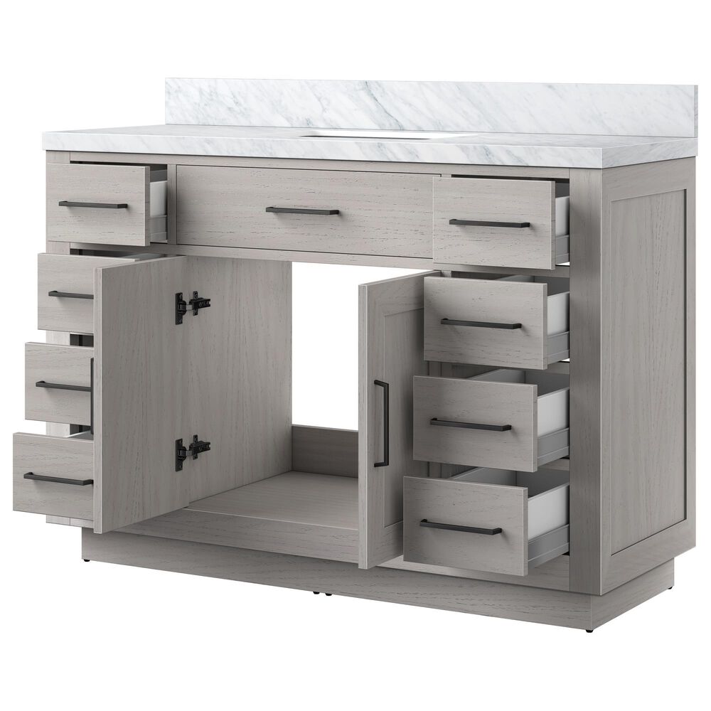 Lexora Home Abbey 48&quot; Single Bathroom Vanity in White Oak with 2 cm White Carrara Marble Top and Rectangular Sink, , large