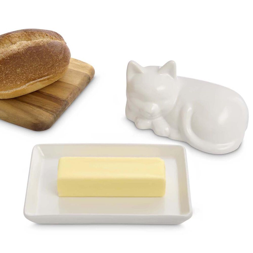Harold Import Cat Butter Dish with Lid in White, , large