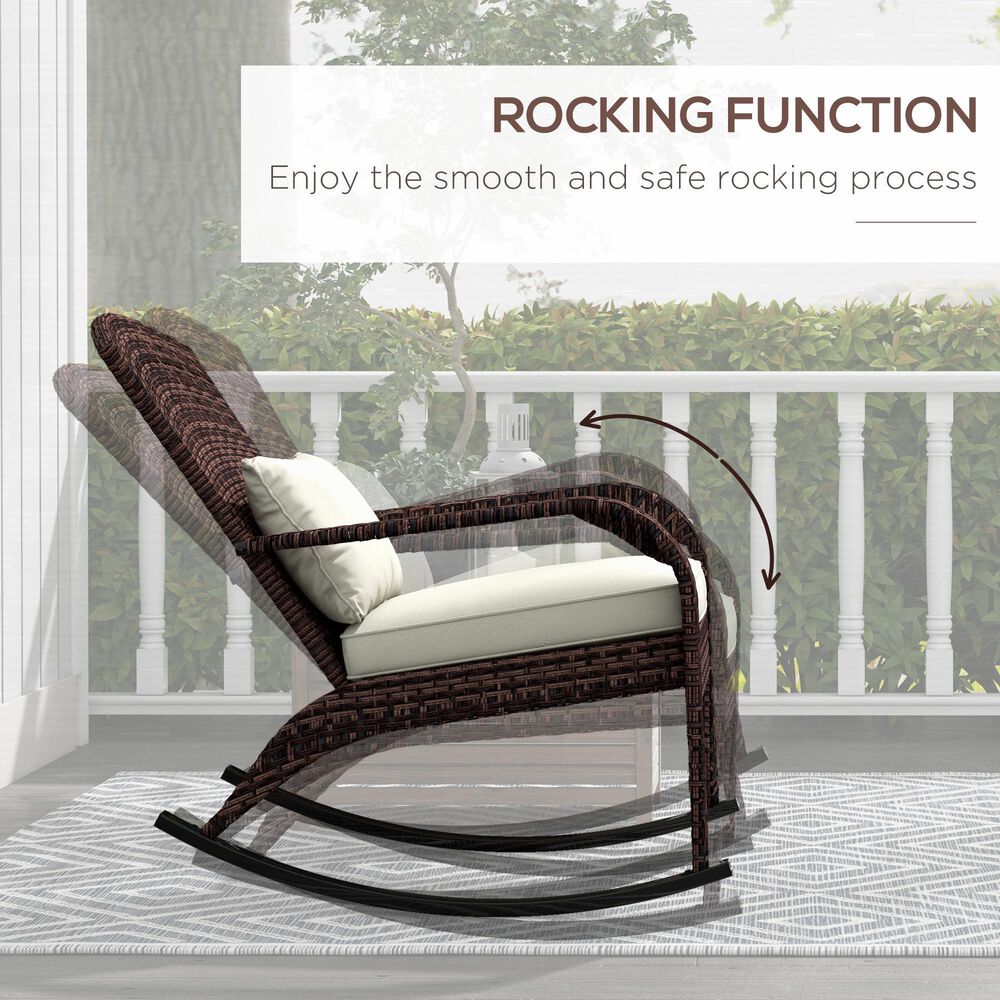 Hearth and Haven Outdoor Adirondack Rocking Chair with Dark Brown Frame in Cream White, , large