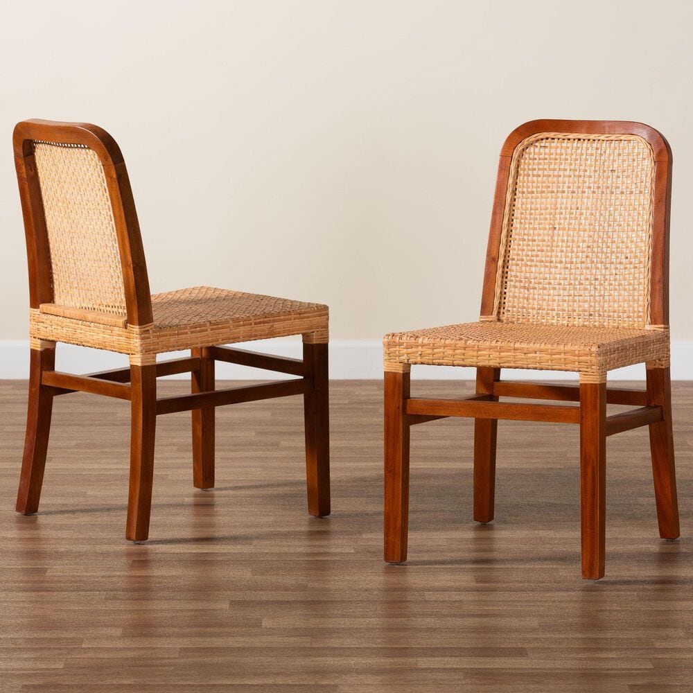 Baxton Studio Caspia Side Chair in Walnut Brown and Natural (Set of 2), , large