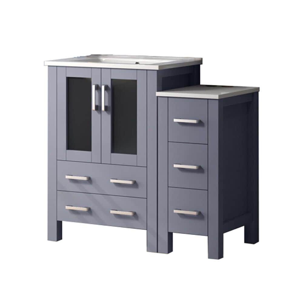 Lexora Home Volez 36&quot; Single Bathroom Vanity in Dark Grey with White Ceramic Top and Rectangular Sink, , large