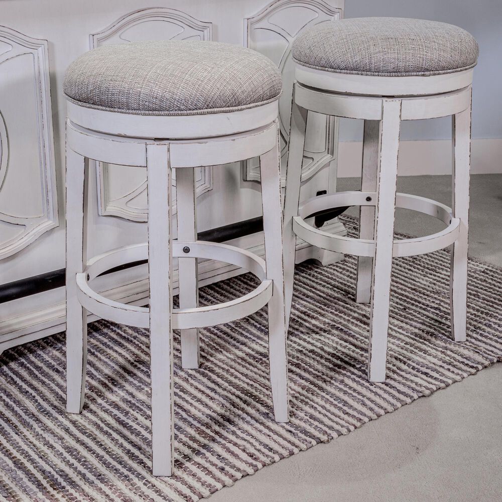Signature Design by Ashley Realyn Tall Upholstered Swivel Bar Stool with Oatmeal Cushion in Chipped White, , large