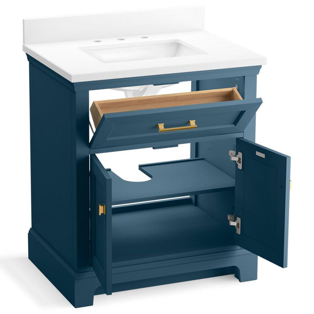 Kohler Charlemont 30&quot; Single Bathroom Vanity in Tidal Blue with 3 cm White Quartz Top and Rectangular Sink, , large