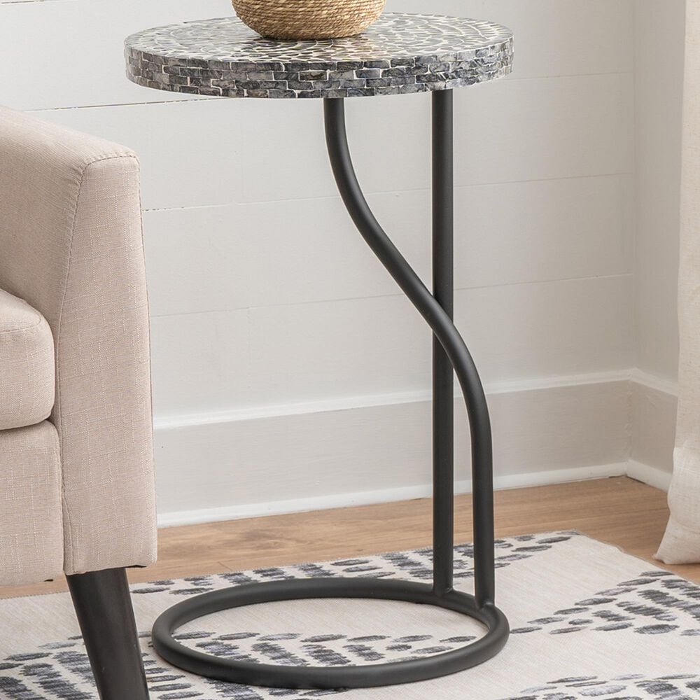 Linon Home Decor Padget Capiz Round Side Table in Black, , large