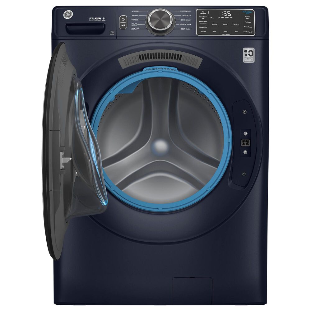 GE Appliances 4.8 Cu. Ft. Front Load Washer and 7.8 Cu. Ft. Gas Dryer Laundry Pair with Riser in Sapphire Blue, , large