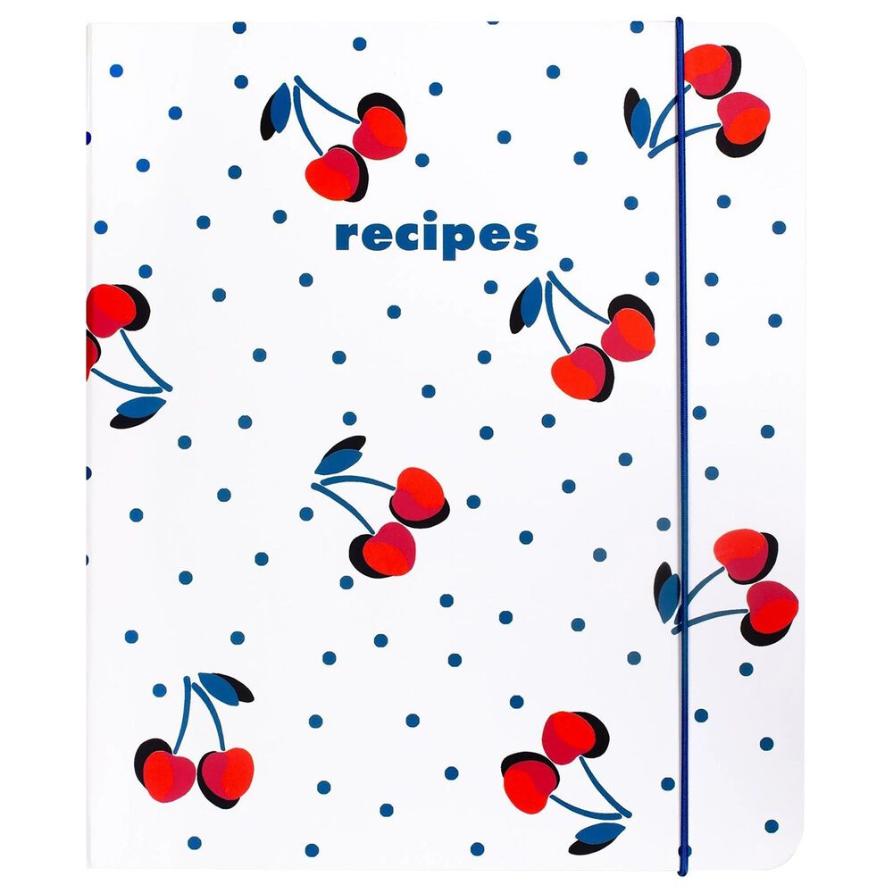 Kate Spade New York Vintage Cherries Recipe Book in Blue, Red and White, , large