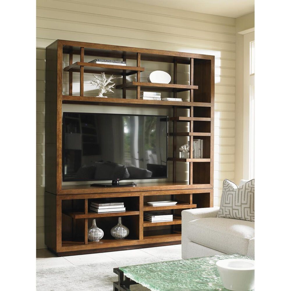 Tommy Bahama Home Island Fusion Taipei Media Bookcase in Dark Walnut, , large
