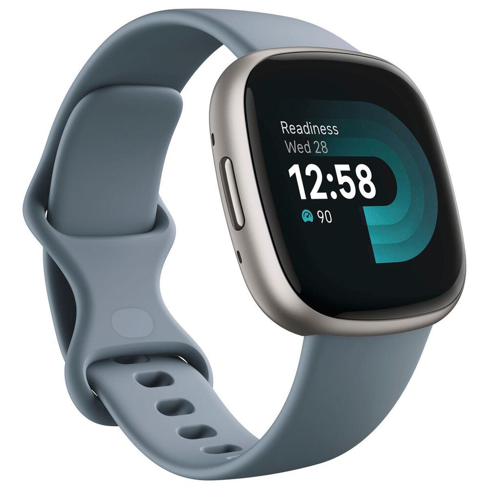 Fitbit Versa 4 Smartwatch Platinum Aluminum with Waterfall Blue Band, , large
