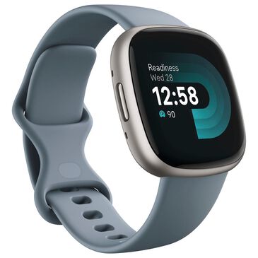 Fitbit Versa 4 Smartwatch Platinum Aluminum with Waterfall Blue Band, , large