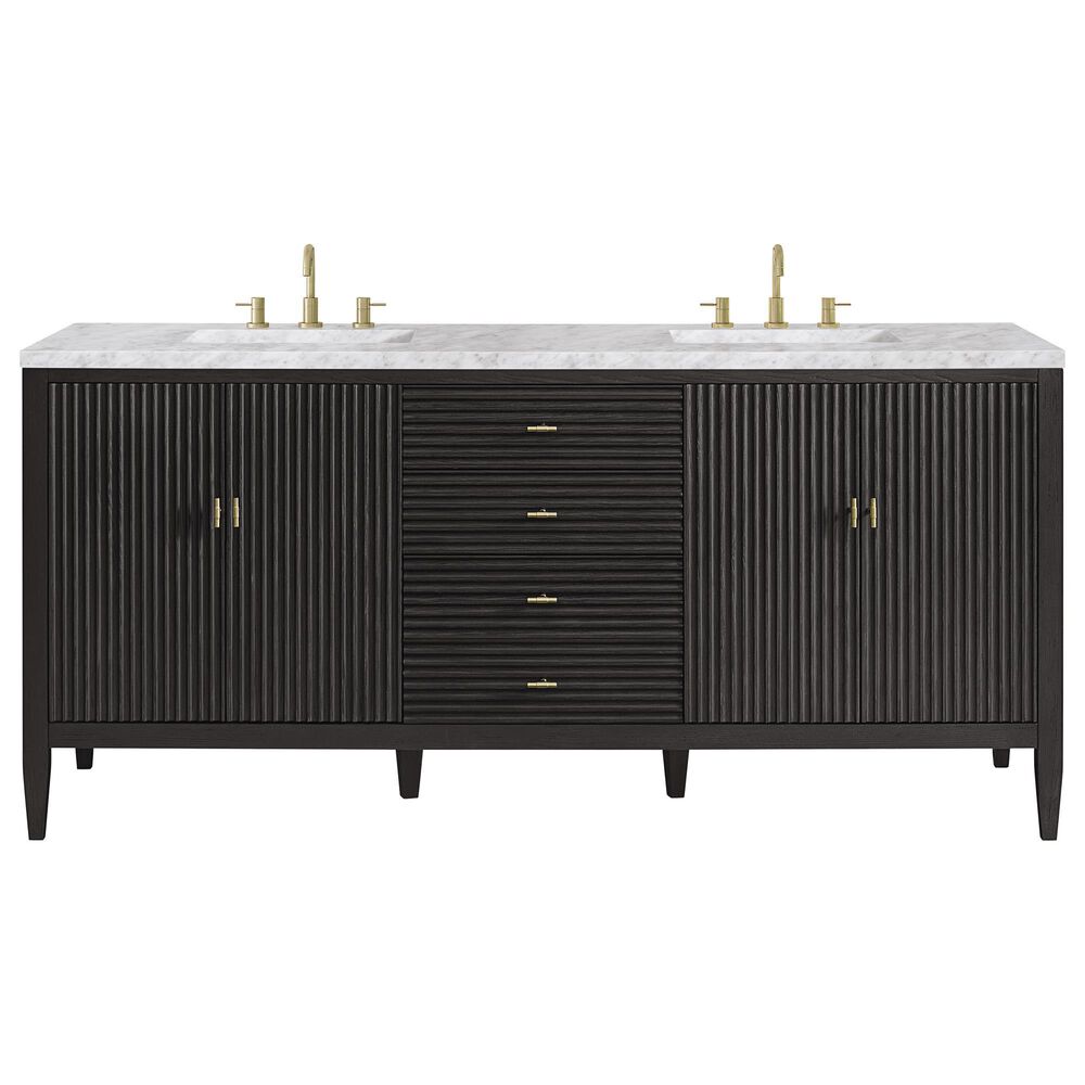James Martin Vanities Myrrin 72&quot; Double Vanity in Carbon Oak with 3 cm Carrara White Marble Top, , large