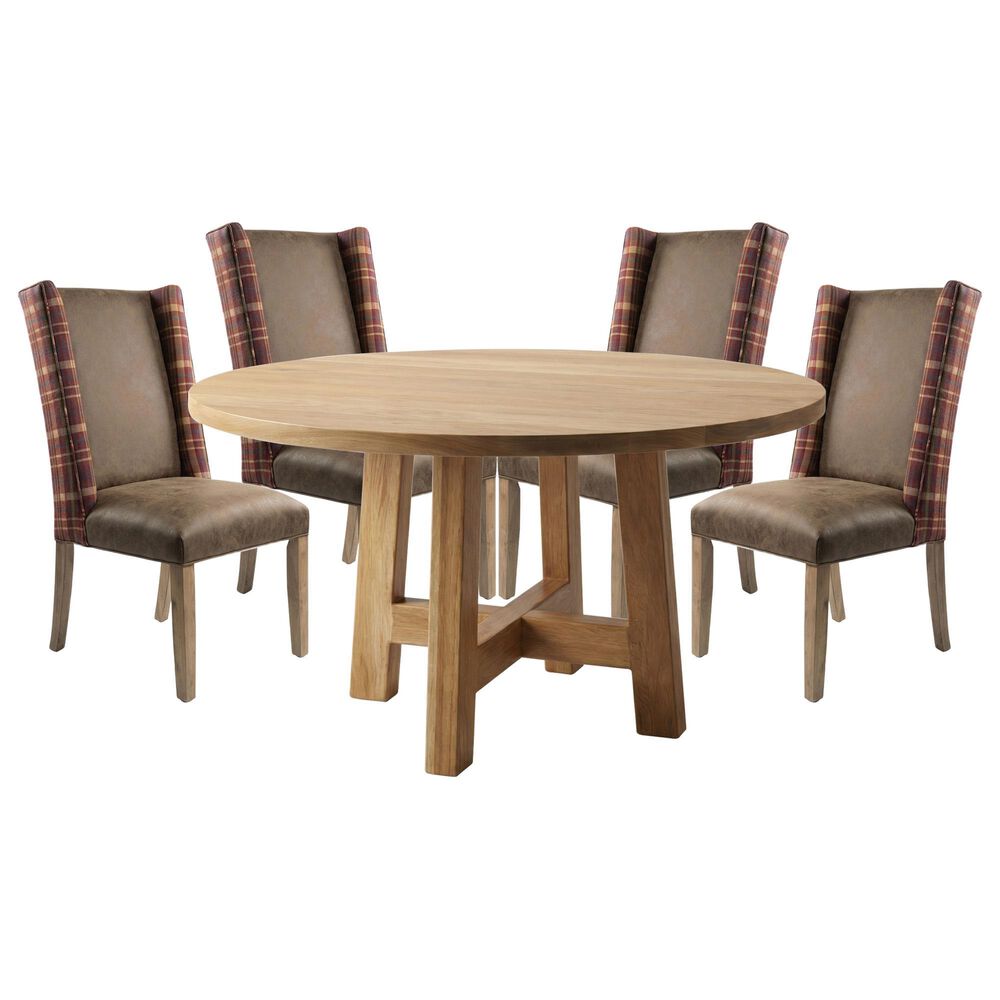 Arista Wood Fulton 5-Piece Round Dining Set in Brown, , large