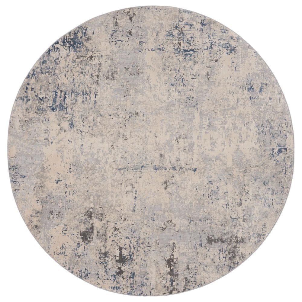 Nourison Rustic Textures Ivory, Grey and Slate Blue 7"10" Round Area Rug, , large