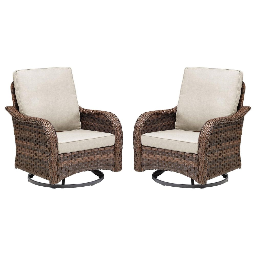 Hearth and Haven Outdoor High-Back Swivel Rocker Glider in Beige (Set of 2), , large