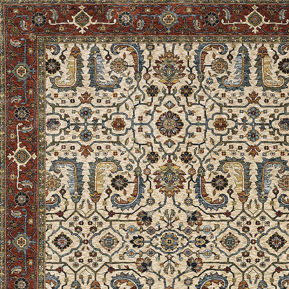 Oriental Weavers Aberdeen Floral Border 5&#39;3&quot; x 7&#39;6&quot; Ivory and Red Area Rug, , large
