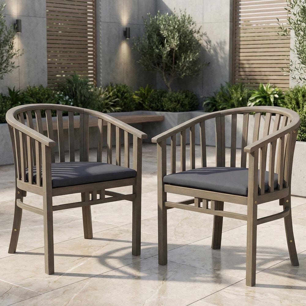 Hearth and Haven Outdoor Wooden Dining Chairs with Grey Frame in Dark Grey (Set of 2), , large