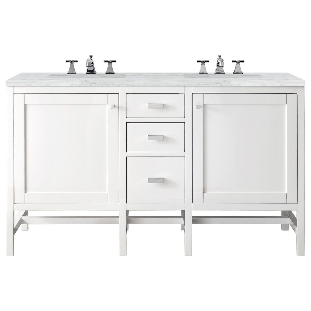 James Martin Vanities Addison 60" Double Bathroom Vanity in Glossy White with 3 cm Arctic Fall Solid Surface Top and Rectangular Sinks, , large