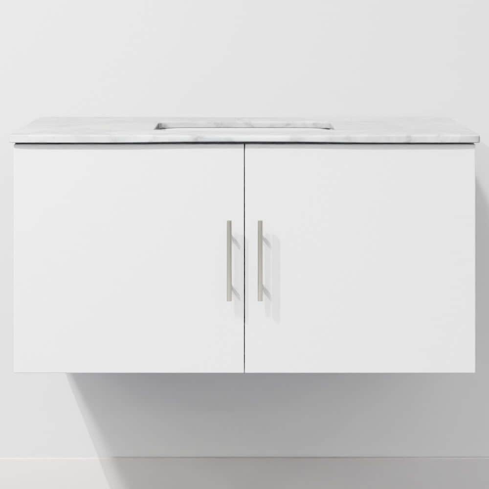 Lexora Home Geneva 36" Single Bathroom Vanity in Glossy White with 2 cm White Carrara Marble Top and Rectangular Sink, , large