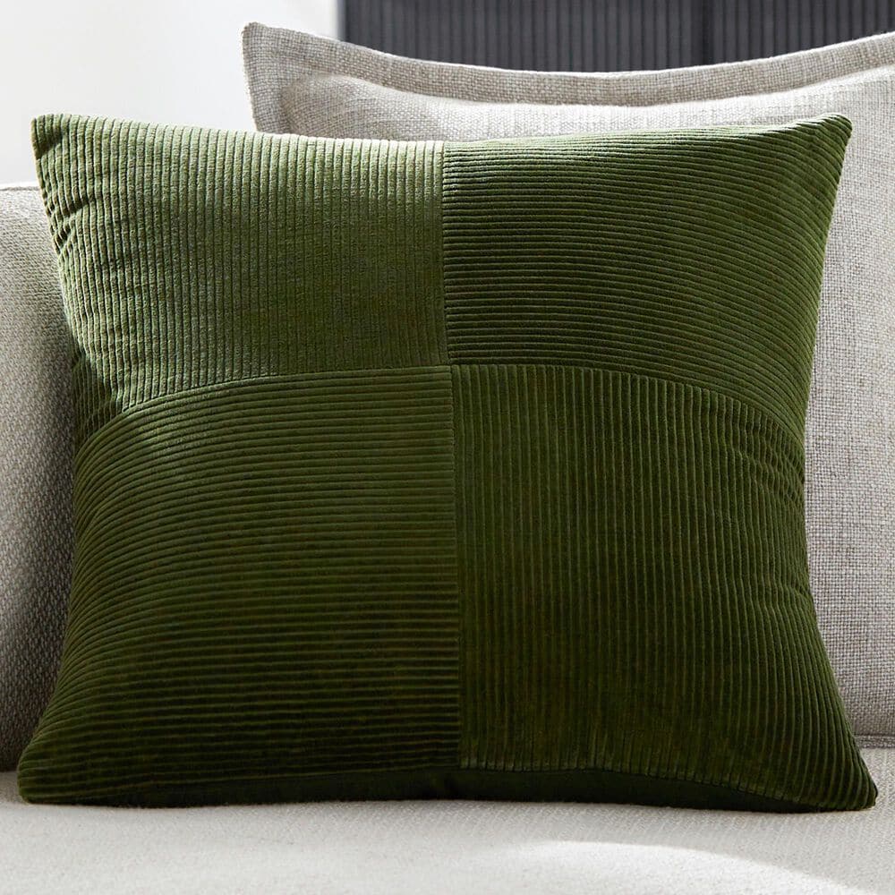 Surya Corduroy Quarters 18" Square Throw Pillow in Olive, , large