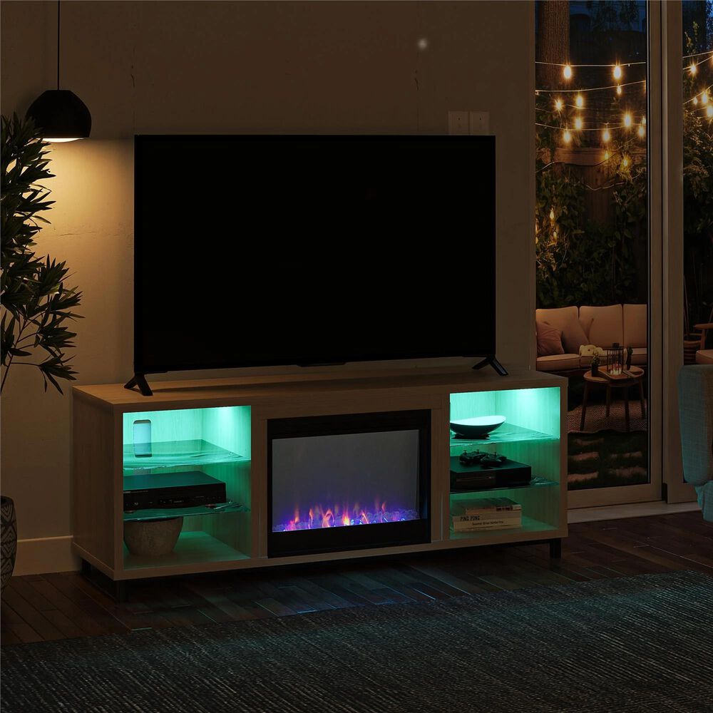 Ameriwood Home Lumina Deluxe Fireplace TV Stand in Blonde Oak, , large