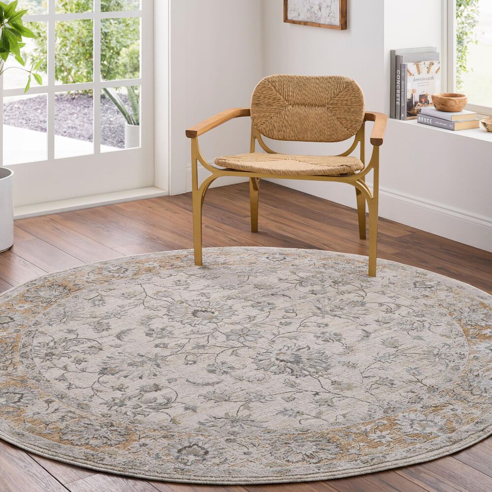 Surya Brunswick Light Gray, Cream, Medium Brown, Light Brown, Charcoal and Mustard 6'7" Round Area Rug, , large