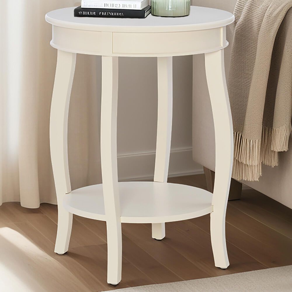 Linon Home Decor Aura Round Side Table in Off White, , large