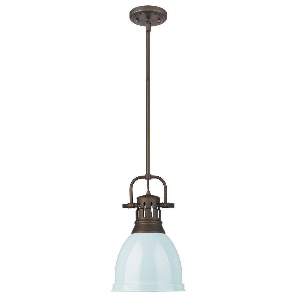 Golden Lighting Duncan 1-Light Small Pendant with Rod and Seafoam Shade in Rubbed Bronze, , large